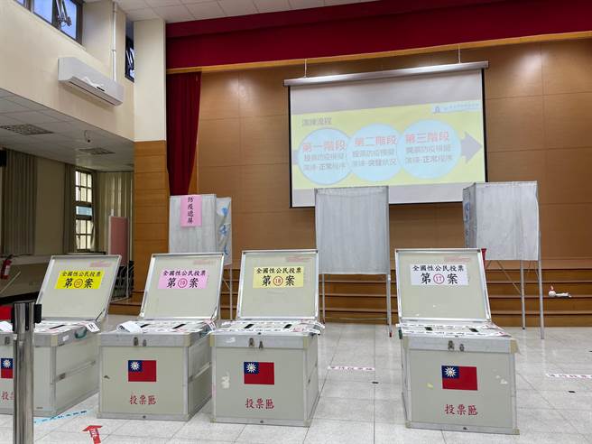 嘉義市選委會委模擬18日公投投票的投開票所設置4個投票箱。（嘉義市選委會提供）