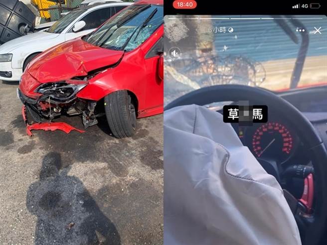 1名台中女网友的母亲本月初遭撞击身亡，肇事车主事发甚至PO照发文说「草X马」、「原来这种车有气囊」，之后被查出吸毒。（翻摄自脸书「爆怨公社」）