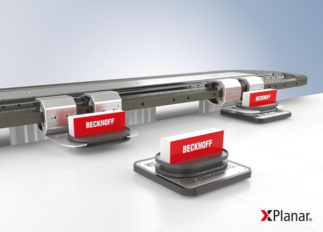 此次自动化展会，倍福将视觉、机械手臂与XTS磁悬浮输送系统整合，展示高端移载的产线结构，提高效能。图／倍福自动化提供