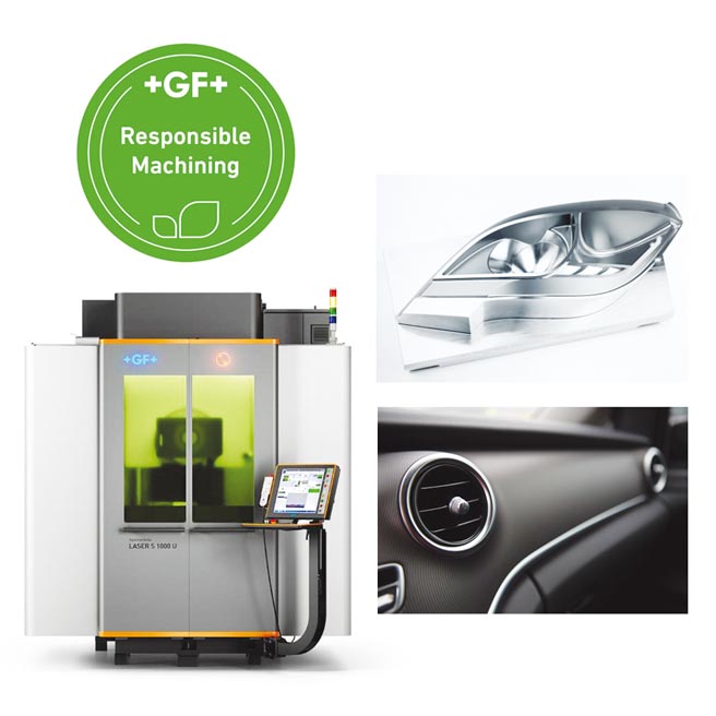 雷射纹理加工LASER S系列，可在汽车内饰及照明模具快速进行纹理加工。图／乔治费歇尔机械提供