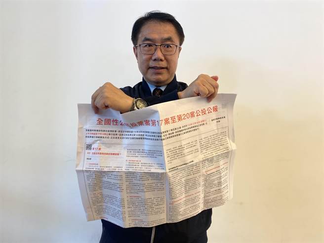 台南市长黄伟哲呼吁关心台湾前途民眾踊跃投下4个不同意。(曹婷婷摄)