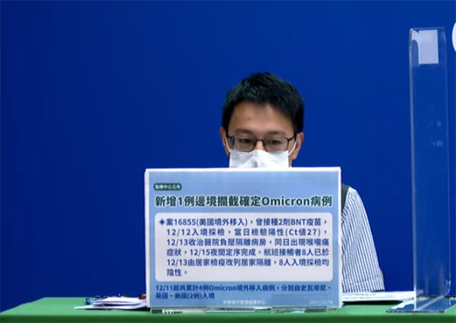台湾爆第4例Omicron境外移入个案，为突破性感染。(翻摄自中时新闻网YT)