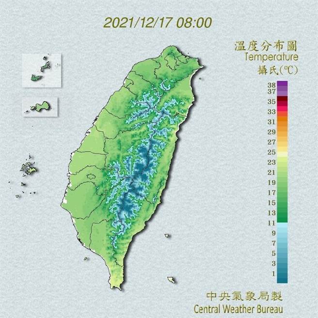 中央氣象局指出，今天清晨隨著鋒面通過，迎風面的北部、東北部雲量增多，大台北及東北部開始有些降雨出現。（翻攝自中央氣象局／林良齊台北傳真）