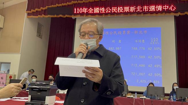 新北市政府秘书长林佑贤宣布公投结果。（叶书宏摄）
