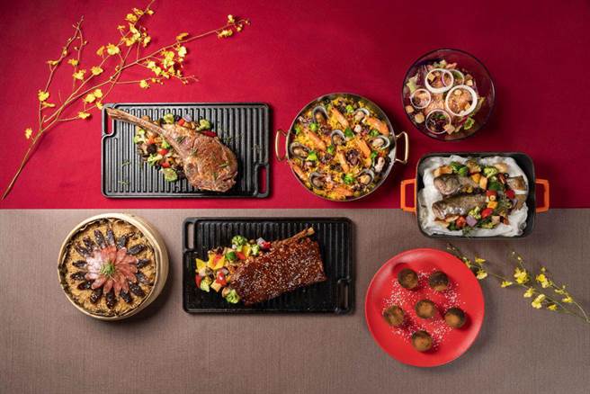 「大廳酒吧」西式合菜可自選主餐「爐烤岩鹽戰斧尼加拉瓜牛」或「美式燒烤豬肋排」。（新竹喜來登提供／羅浚濱新竹傳真）