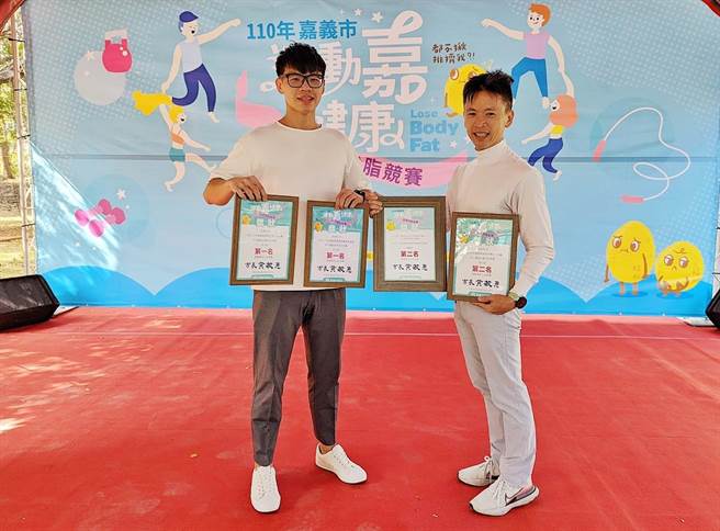 天主教聖馬爾定醫院員工陳博鈞（左）是「揪團減脂競賽」個人組第1名。（嘉義市政府提供∕呂妍庭嘉義傳真）