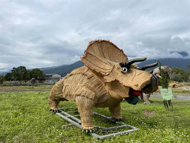 迄今迈入第3年的花莲「富里稻草艺术季」，吸引许多游客驻足拍照，今年主题为「开猩游乐园-来稻侏罗纪」，预计24日开园展出。（富里乡农会总干事张素华提供／罗亦晽花莲传真）