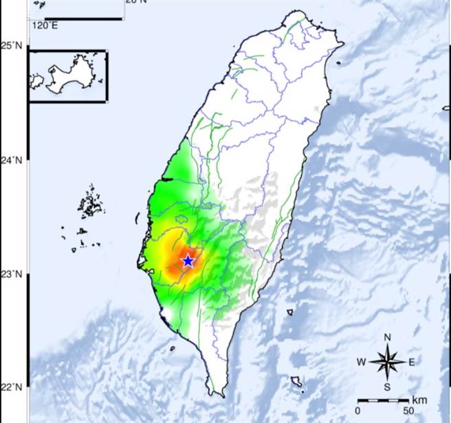 18：59发生规模4.6的地震，震央在台湾南化。(图/气象局)