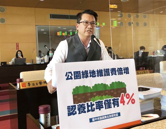 市议员陈文政22日指出，台中市公园管理预算恐逐年上升，短短4年从2.1亿暴增至4亿，公园管理预算恐成「无底洞」。（陈世宗摄）
