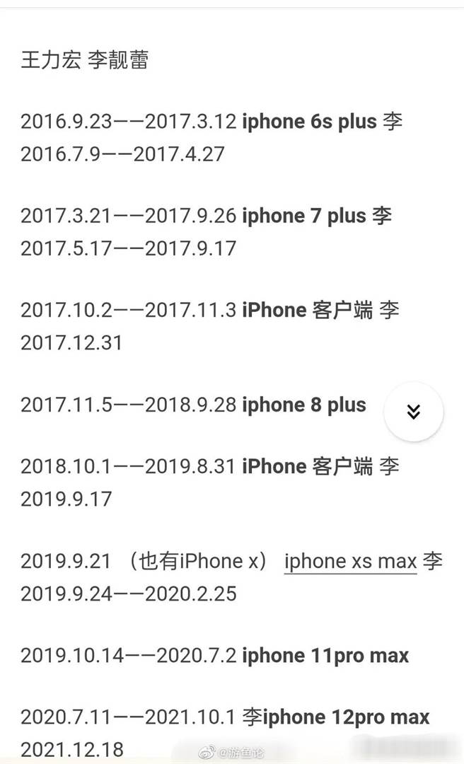 眼尖大陆网友发现李靓蕾微博PO文的手机，正巧都是王力宏使用过的型号，猜测王力宏旧手机都直接送给李靓蕾，才会因此出事。(图／微博@游鱼论)
