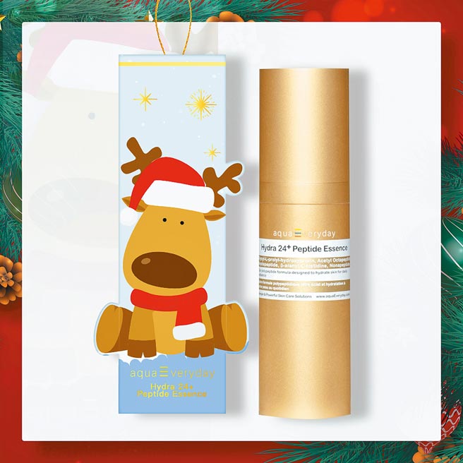 台灣美妝搶攻耶誕市場，純淨保養美學專家aquaEveryday推出「耶誕限定保養禮盒」，凡購買aquaEveryday指定商品便捐出15%銷售所得捐助「兒少權心會」，耶誕限定胜月太晶露 50ml，1830元（見圖）。（aquaEveryday提供）