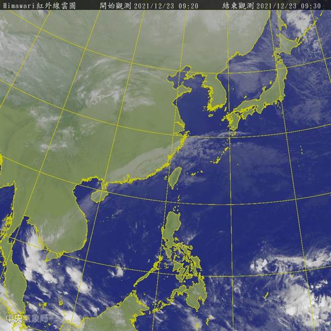 中央气象局预报指出，今天台湾附近风场以东北风为主，且仍有些中层水气，中部以北、东半部地区及南部山区仍有局部、零星的降雨，其他地区为多云可见阳光的天气。（翻摄自中央气象局／林良齐台北传真）