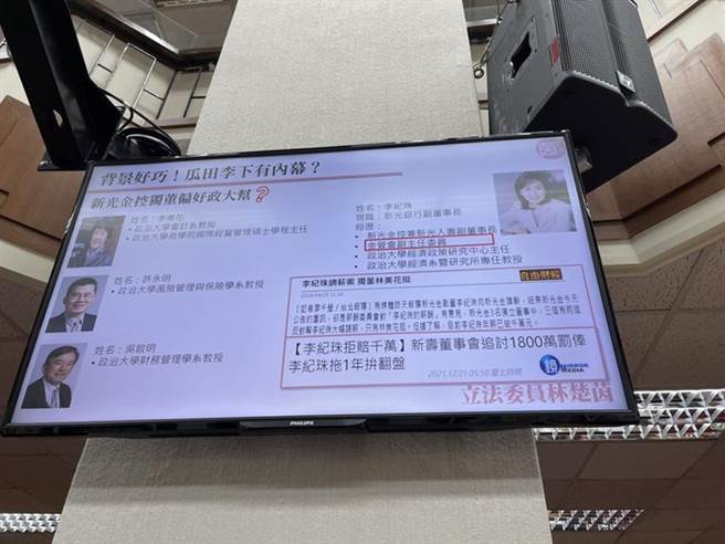（立委林楚茵再度质询新光金控创办人吴东进参与公司会议。图／彭祯伶）