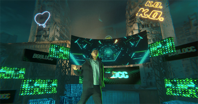 「大嘻哈时代加倍封测全息演唱会」透过360度全方位容积摄影技术打造。（HTC VIVE ORIGINALS提供）