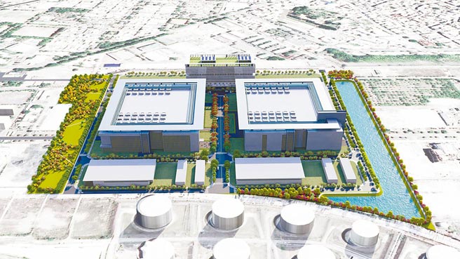 台积电在中油高雄炼油厂第一期设厂用地，兴建7奈米和28奈厂的设厂模拟图。图／高雄经发局提供