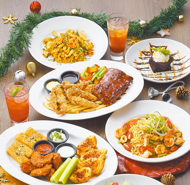 2.統一時代百貨台北店的TGI Fridays耶誕新年雙人套餐，推薦價2199元，另有四人套餐，推薦價4099元。（統一時代百貨台北店提供）