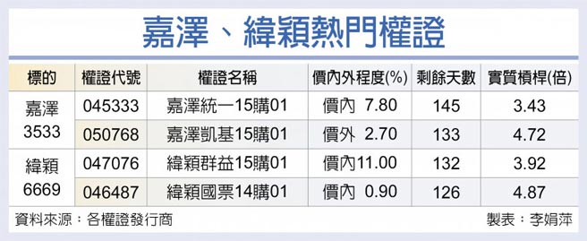 嘉澤、緯穎熱門權證