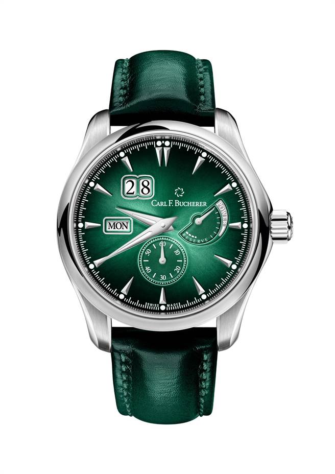 宝齐莱广受表坛各界好评的马利龙Manero系列环型动储腕表，换上松绿色表盘，限量188只，37万元。（Carl F. Bucherer提供）