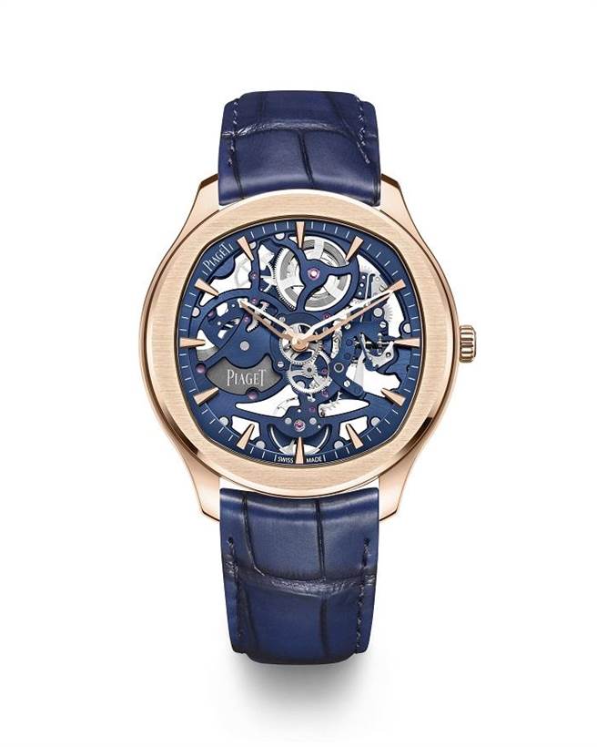 伯爵Polo系列伯爵蓝镂空18K玫瑰金超薄表，135万元。（PIAGET提供）