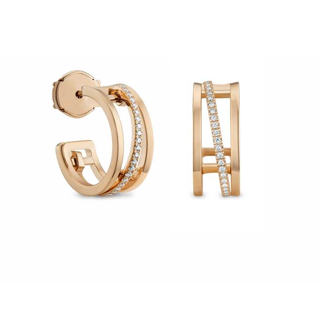 De Beers Horizon玫瑰金圈形鑽石耳環，13萬元。（ De Beers提供）