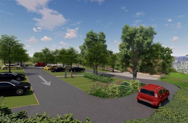 桃园虎头山环保公园现仅有24个汽车停车位，停车空间不足，将扩建成44个，图为模拟图。（桃园市政府风景管理处提供／陈梦茹桃园传真）