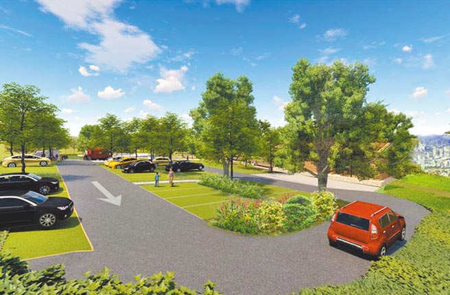 桃园虎头山环保公园现仅有24个汽车停车位，停车空间不足，将扩建成44个，图为模拟图。（桃园市政府风景管理处提供／陈梦茹桃园传真）