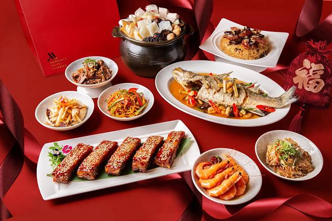 台北萬豪精湛年菜虎虎生風年菜組。（台北萬豪提供）