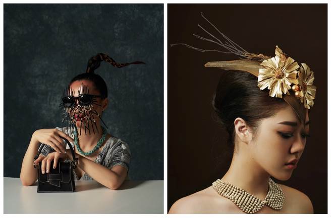 周佳瑋老師以不同材質打造時尚配件，個展中所有的模特兒都由時尚系畢業校友擔綱。(醒吾科大提供)