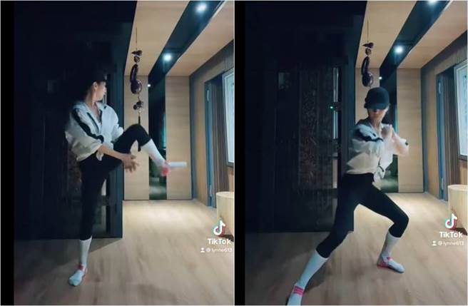 方文琳灵活地抬腿、甩手、开合跳，她动作轻盈又有活力，一双美腿超不科学。（图／取材自方文琳脸书）