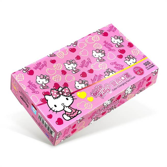 莱尔富超商独卖Kitty盒装温感变色口罩。（莱尔富提供）