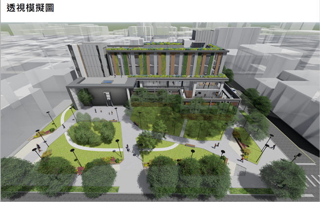 聯勤招待所規畫成「非營利組織與志工發展中心」，與樹和自然環境共生共融，50棵樹百分之百保留，僅4棵原地移植。（台中市府提供／盧金足台中傳真）