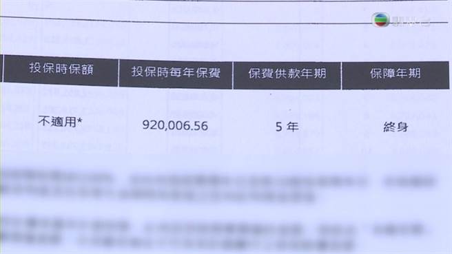 其中一份保单，一年需要缴90万港币（约台币319万）。（图／节目《东张西望》截图）