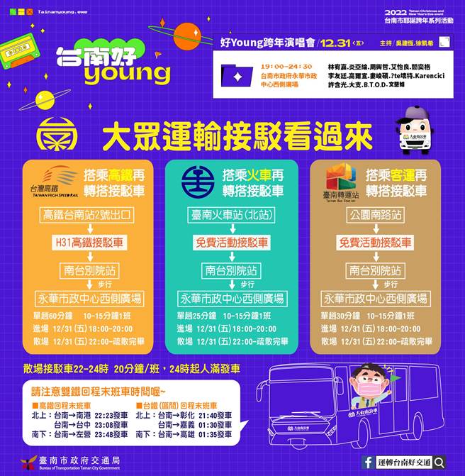 「台南好young」跨年晚会」31日将在永华市政中心西侧广场开唱。(台南市政府提供／曹婷婷台南传真)
