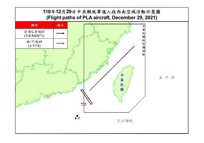 共機侵擾我西南空域示意圖。空軍提供