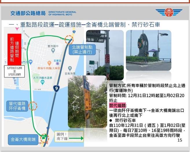 台东县南迴路段元旦连假多处实施交通管制。（大武警分局提供／蔡旻妤台东传真）