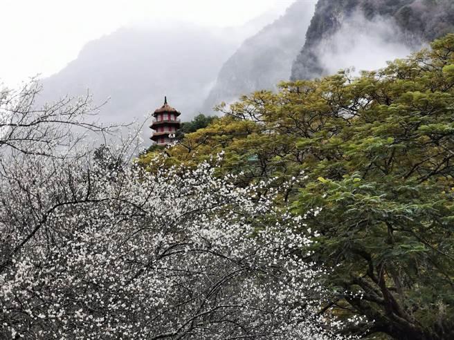 太鲁阁祥德寺前，可赏诗情画意的美景。（太鲁阁晶英酒店提供）