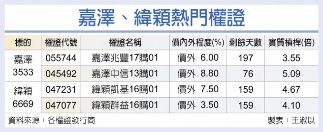 嘉泽、纬颖热门权证