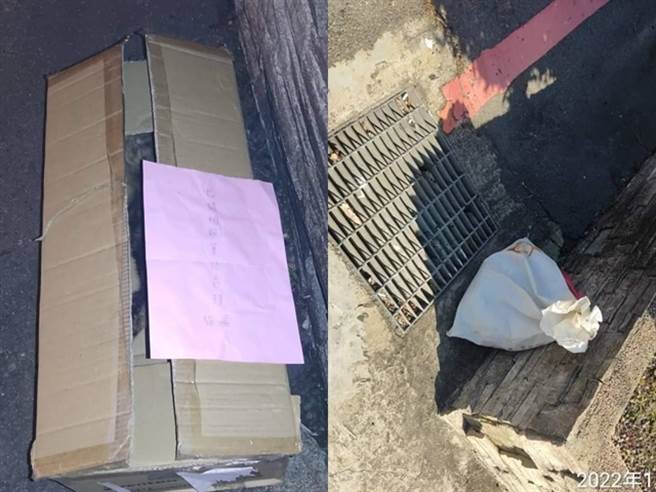 网友用布袋将尸体裹好后放入纸箱内，准备隔天通报政府处理，没想到隔天他到现场时，却发现纸箱已不翼而飞，而猫尸体被丢弃路边，纸箱疑似遭拾荒者捡走。（翻摄自爆料公社）