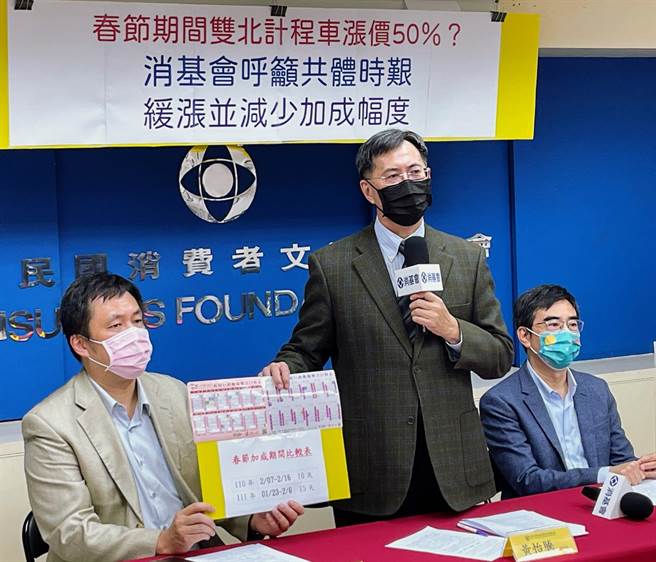 消基会呼吁春节期间计程车加成制度缓涨并减少加成幅度。（消基会提供／林良齐台北传真）