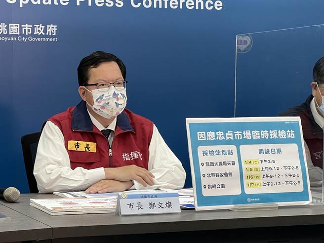 運將確診前1天才視察防疫車隊，桃園市長鄭文燦強調確診司機沒有到視察現場，且全程大家都有戴口罩，但若有必要都會採檢。(蔡依珍攝)