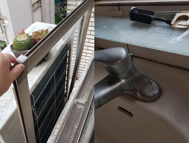 房客放任破掉纱窗置之不理，水龙头也都是水垢，长年未清理与维护。（翻摄自脸书社团《爆怨公社》）