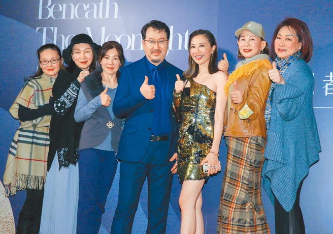 边中健（中）昨发片记者会，嘉宾阮虔芷（右起）、周丹薇、潘奕如、蒋黎丽、张琼姿、王淑娟站台力挺。（粘耿豪摄）（粘耿豪摄）