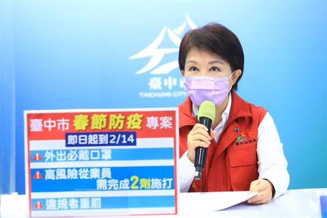台中市長盧秀燕6日表示，春關將近市府料敵從嚴，即日起提早啟動「春節防疫專案」，要「加強部署、從嚴面對、加重處罰」。（台中市政府提供）