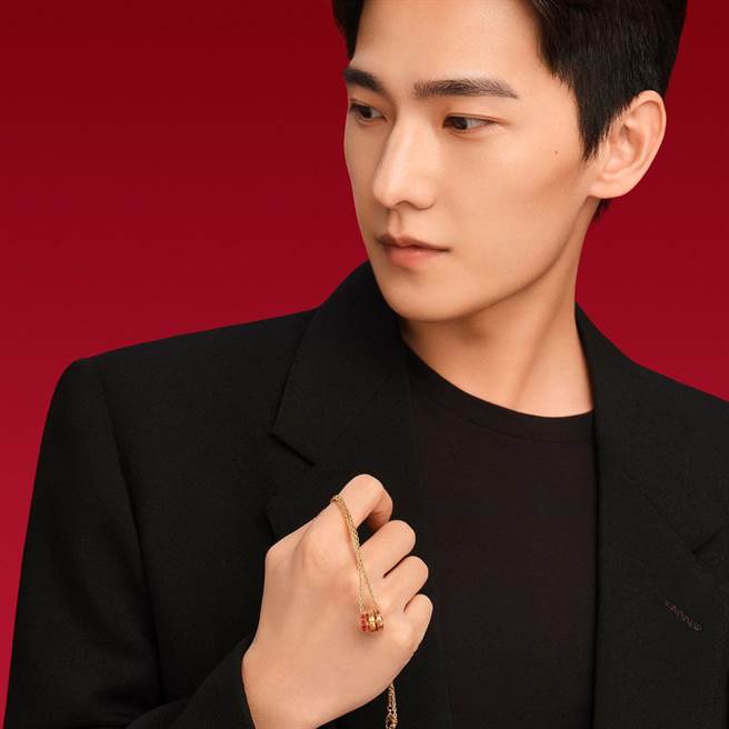 杨洋手中的Serpenti Viper红宝石玫瑰金项炼以灵蛇曼妙螺旋线条诠释好运连连、灵蛇送福。（BVLGARI提供）