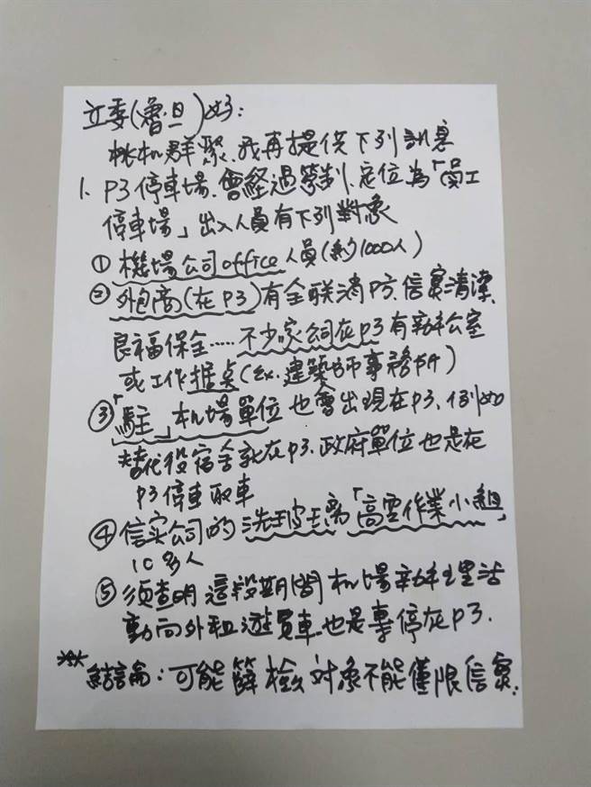 立委鲁明哲接获民眾信件，呼吁採检不能只限信实。（鲁明哲办公室提供）