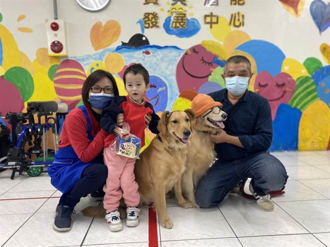 桃园宝贝潜能发展中心服务身心障碍幼童已迄16年，服务犬蕗米与咪酱长期至机构服务，帮助慢飞宝贝抒发情绪压力。（宝贝潜能发展中心提供）