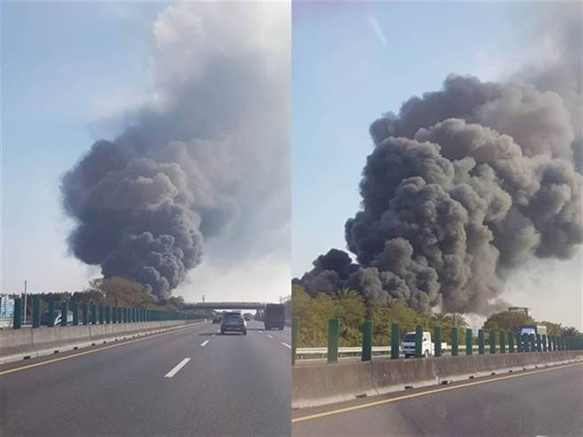 彰化田尾塑胶工厂火警 超浓黑烟直窜天际。（翻摄自彰化踢爆网）