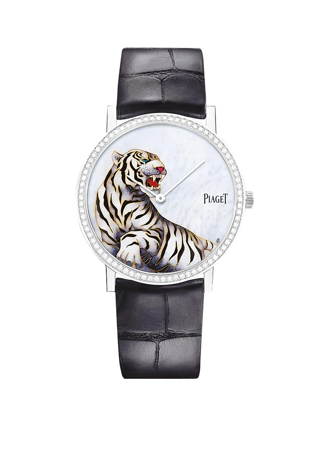 伯爵Altiplano系列虎年生肖表，以掐丝珐琅工艺手工打造表盘，212万元。（PIAGET提供）
