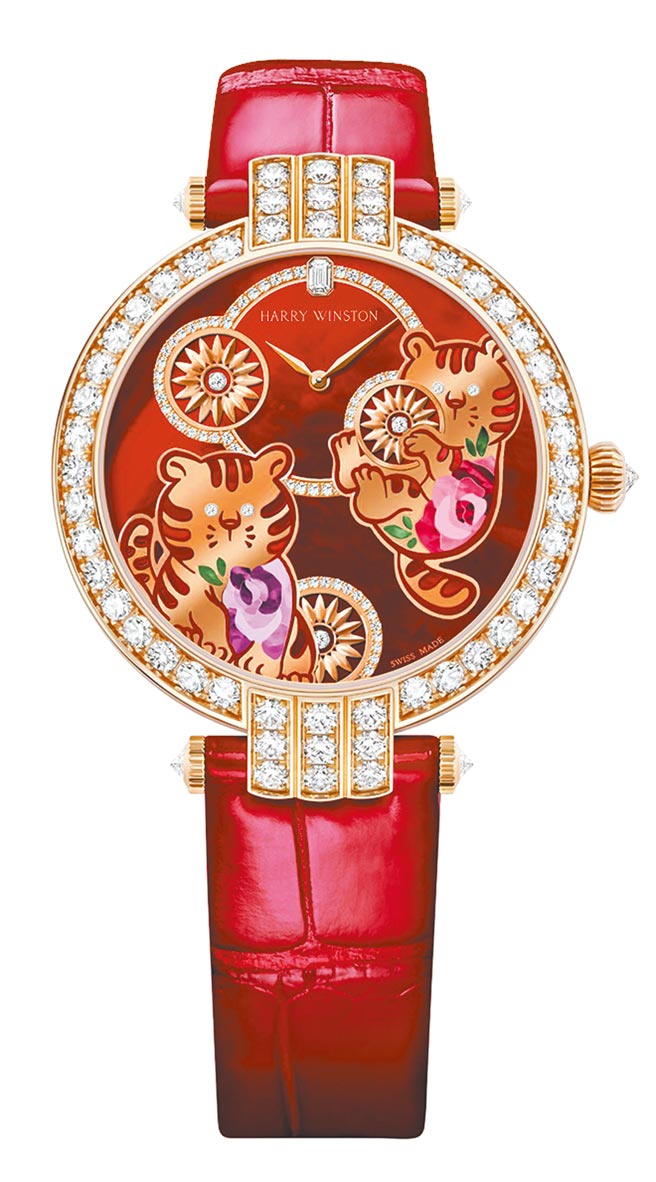 海瑞温斯顿卓时Premier系列虎年生肖表，玫瑰金表壳，表径36mm，限量8只，约168万元。（HARRY WINSTON提供）