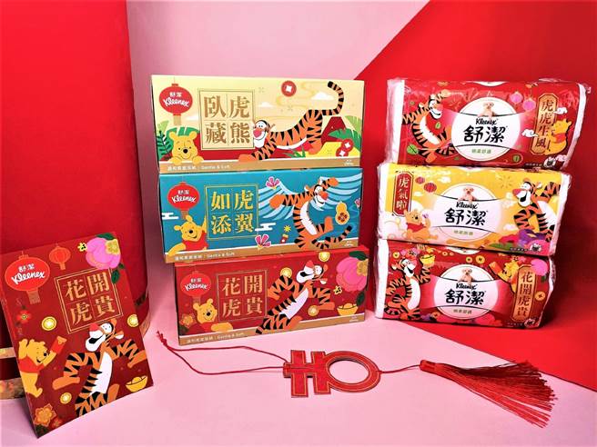 舒潔「新春開運虎氣啦」系列抽取衛生紙及盒裝面紙。（舒潔提供）